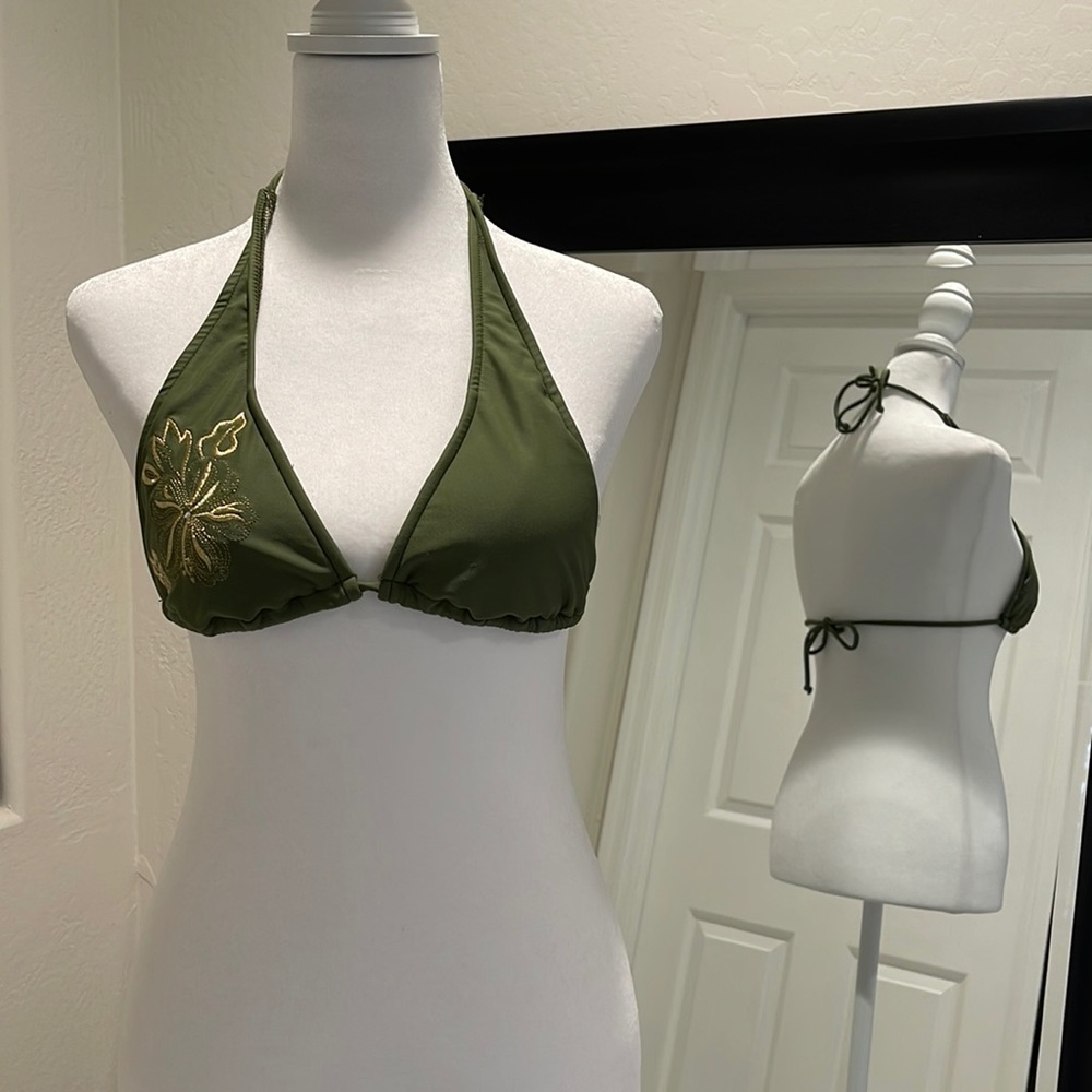Olive bikini top with gold
